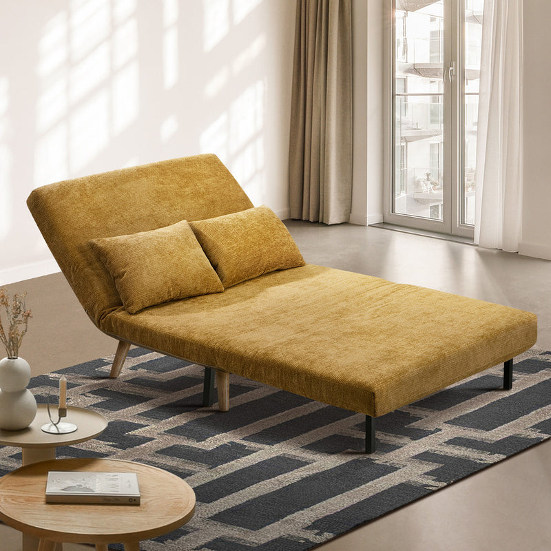 Oikiture Sofa Bed Chair Chenille Recliner Love Sofa Double Yellow