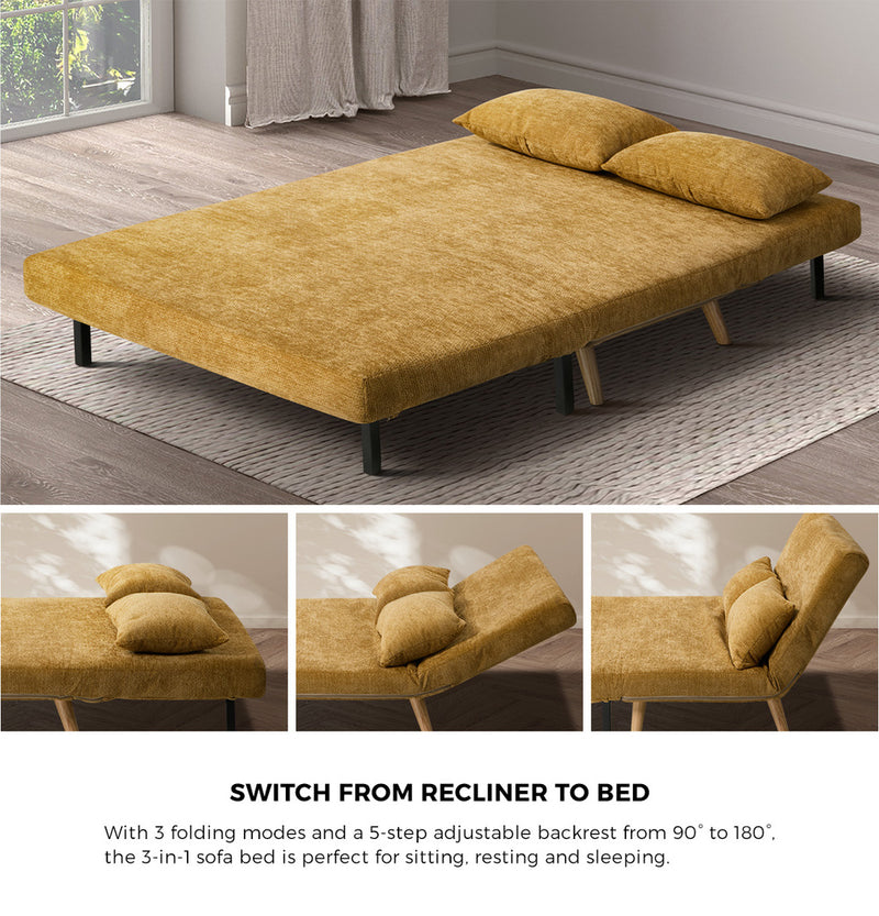 Oikiture Sofa Bed Chair Chenille Recliner Love Sofa Double Yellow