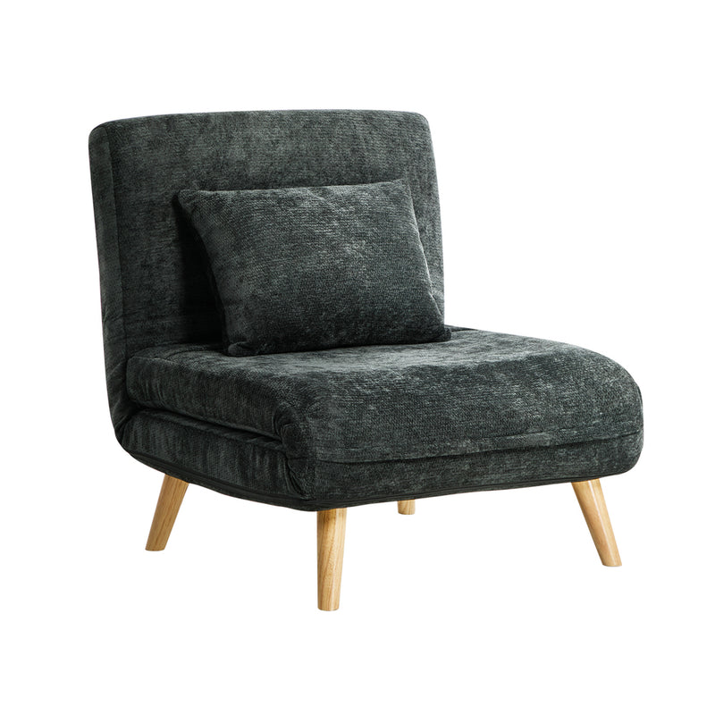 Oikiture Sofa Bed Chair Chenille Recliner Wooden Leg Single Charcoal