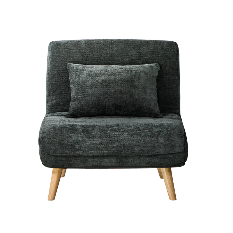 Oikiture Sofa Bed Chair Chenille Recliner Wooden Leg Single Charcoal