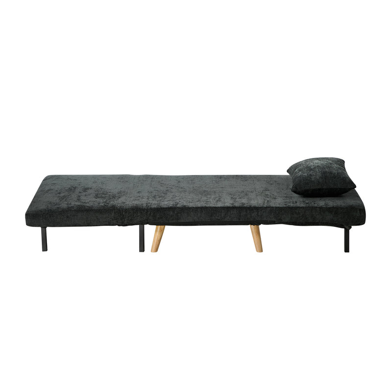 Oikiture Sofa Bed Chair Chenille Recliner Wooden Leg Single Charcoal