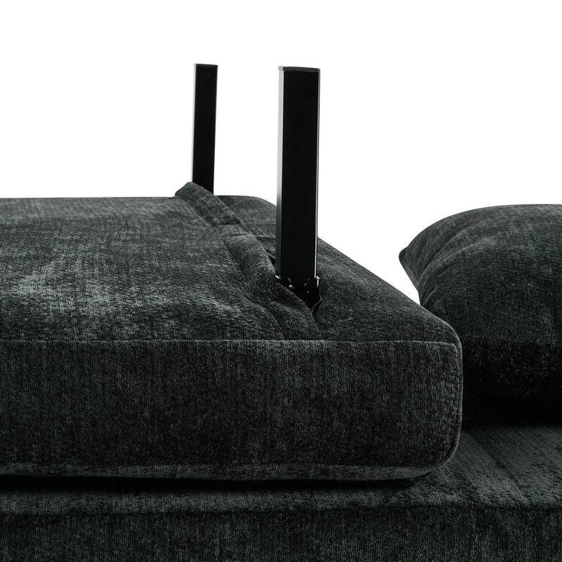 Oikiture Sofa Bed Chair Chenille Recliner Wooden Leg Single Charcoal
