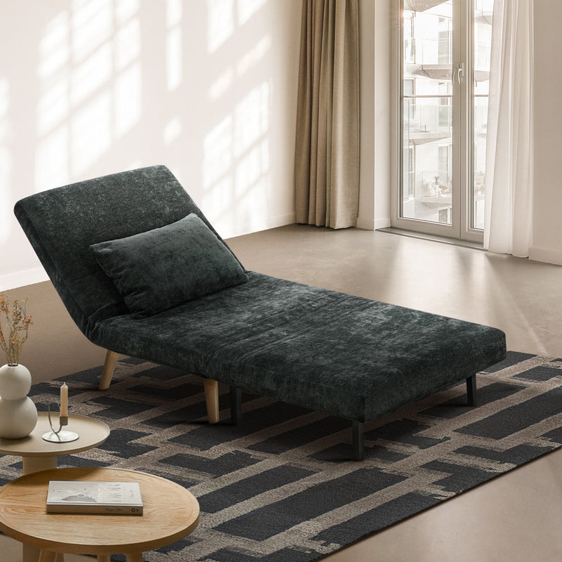 Oikiture Sofa Bed Chair Chenille Recliner Wooden Leg Single Charcoal