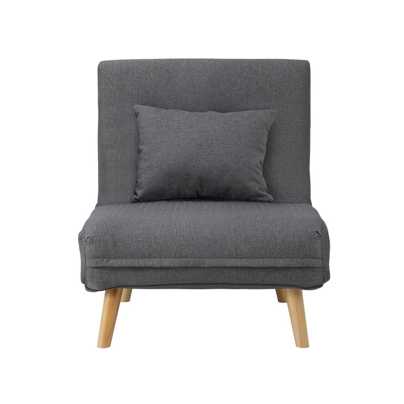 Oikiture Lounge Sofa Bed Linen Fabric Single Seat Grey