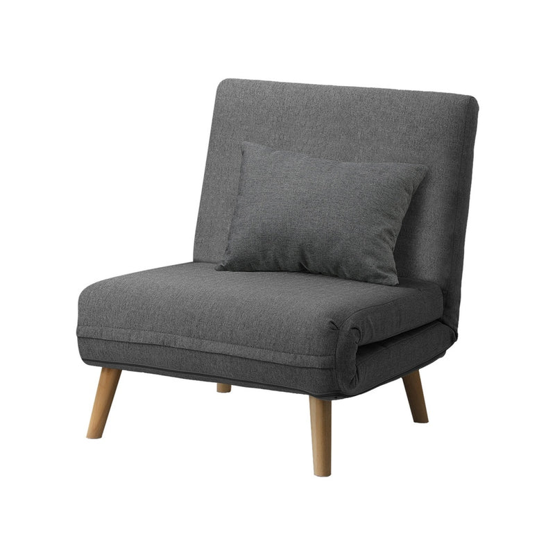 Oikiture Lounge Sofa Bed Linen Fabric Single Seat Grey