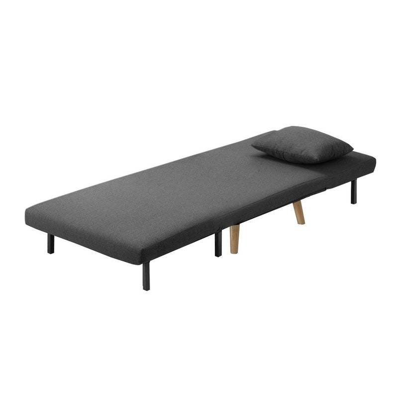 Oikiture Lounge Sofa Bed Linen Fabric Single Seat Grey