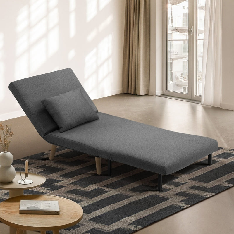 Oikiture Lounge Sofa Bed Linen Fabric Single Seat Grey