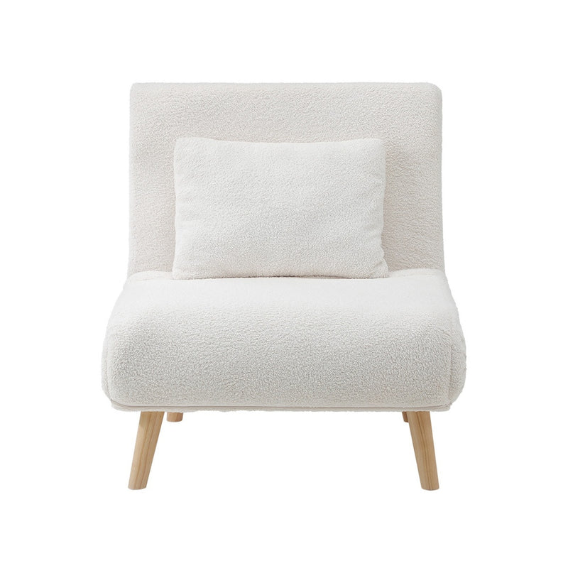 Oikiture Lounge Sofa Bed Sherpa Fabric Single Seat White