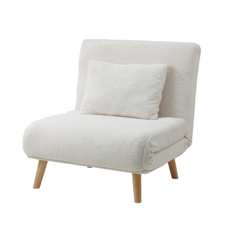Oikiture Lounge Sofa Bed Sherpa Fabric Single Seat White