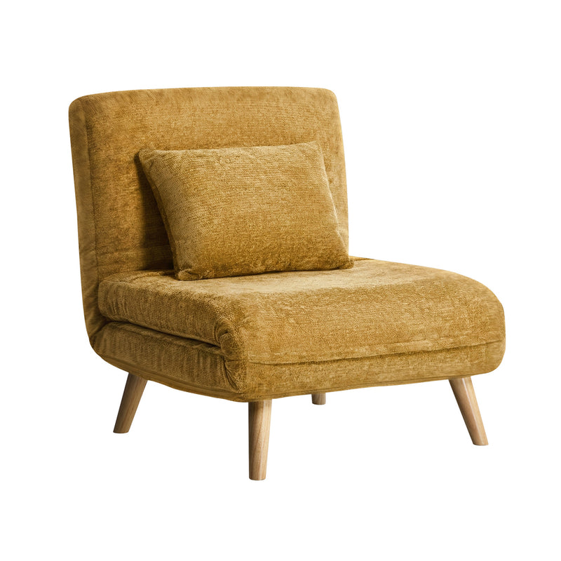 Oikiture Sofa Bed Chair Chenille Recliner Wooden Legs Single Yellow