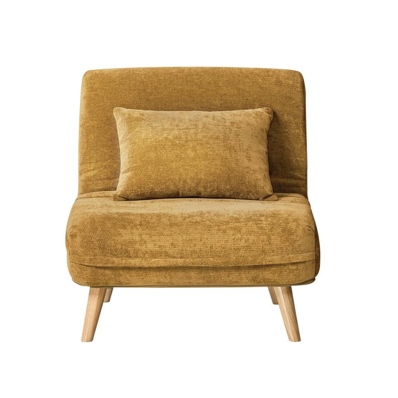 Oikiture Sofa Bed Chair Chenille Recliner Wooden Legs Single Yellow