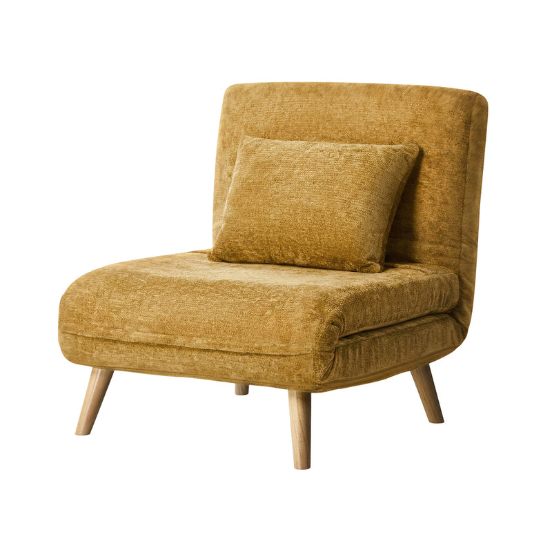 Oikiture Sofa Bed Chair Chenille Recliner Wooden Legs Single Yellow