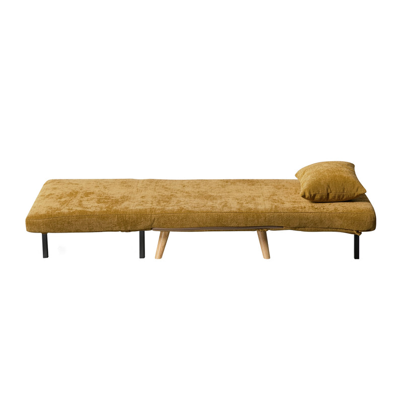 Oikiture Sofa Bed Chair Chenille Recliner Wooden Legs Single Yellow