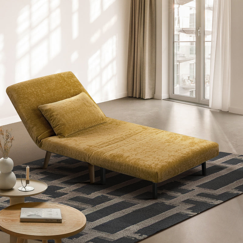 Oikiture Sofa Bed Chair Chenille Recliner Wooden Legs Single Yellow