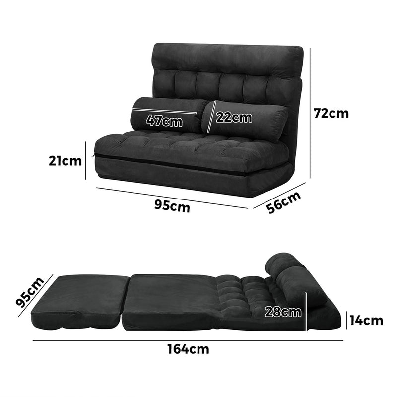 Oikiture Lounge Sofa Bed Floor Recliner 2 seater Folding Charcoal