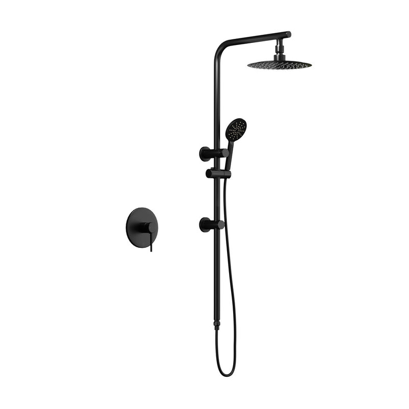 Welba 10" Rain Shower Head Set with Shower Mixer Round Black