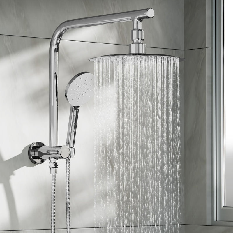Welba 10" Rain Shower Head Set Round 3-Mode Gooseneck Chrome