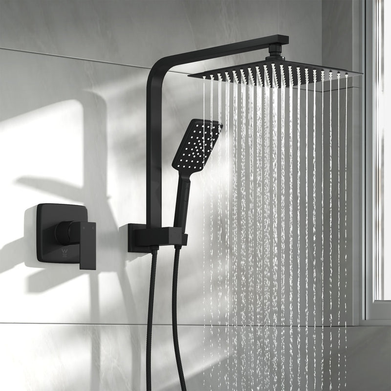 Welba 10" Rain Shower Head Set with Mixer Square 3-Mode Black