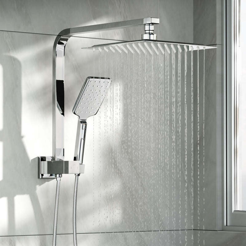 Welba 10" Rain Shower Head Set Square 3-Mode Gooseneck Chrome