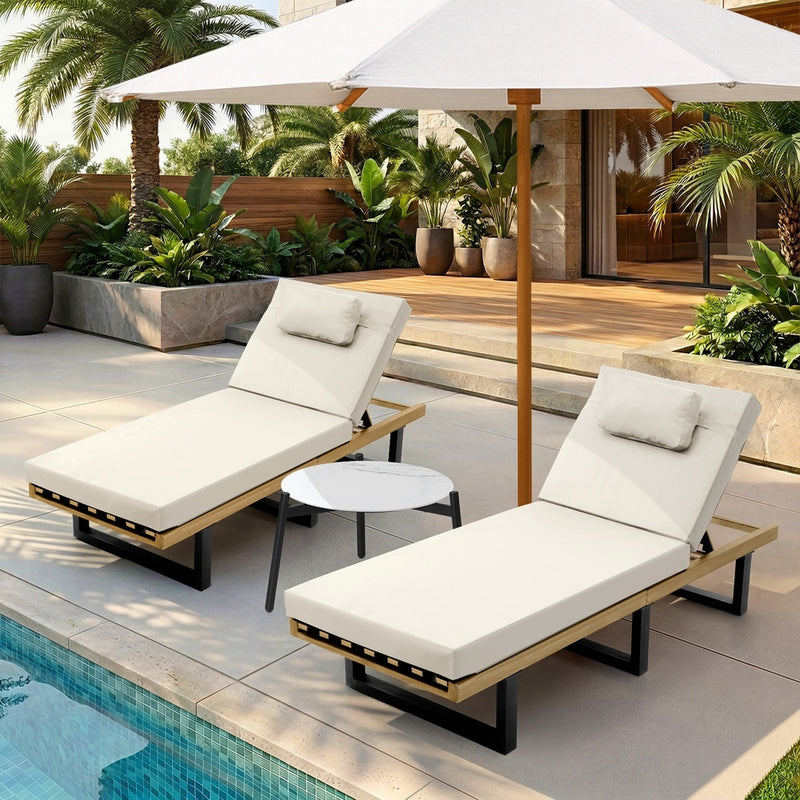 Livsip 2PCS Patio Sun Lounge with Table Set Beige