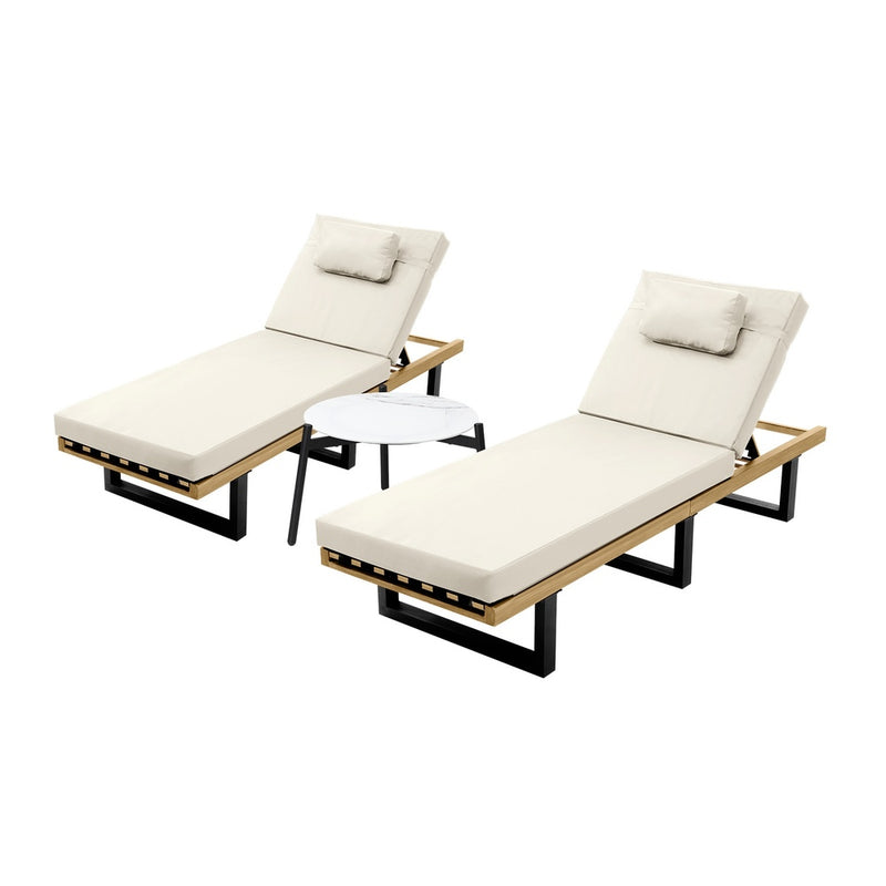 Livsip 2PCS Patio Sun Lounge with Table Set Beige