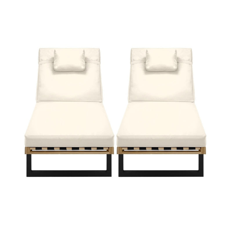 Livsip 2PCS Patio Sun Lounge with Table Set Beige