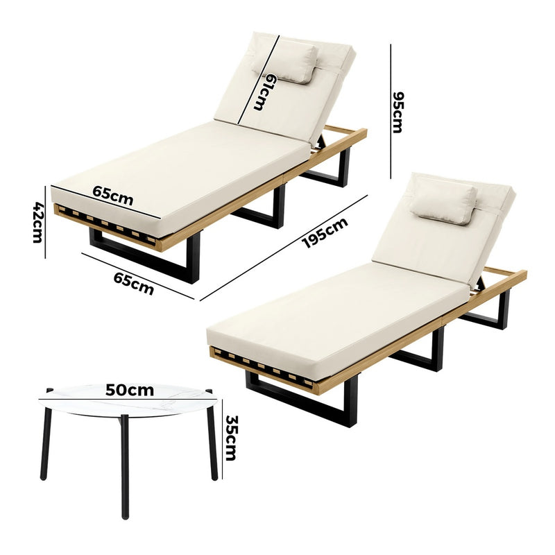 Livsip 2PCS Patio Sun Lounge with Table Set Beige