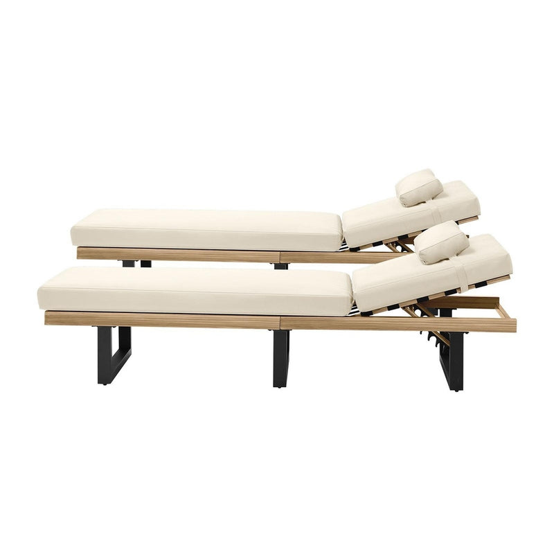 Livsip 2PCS Patio Sun Lounge with Table Set Beige