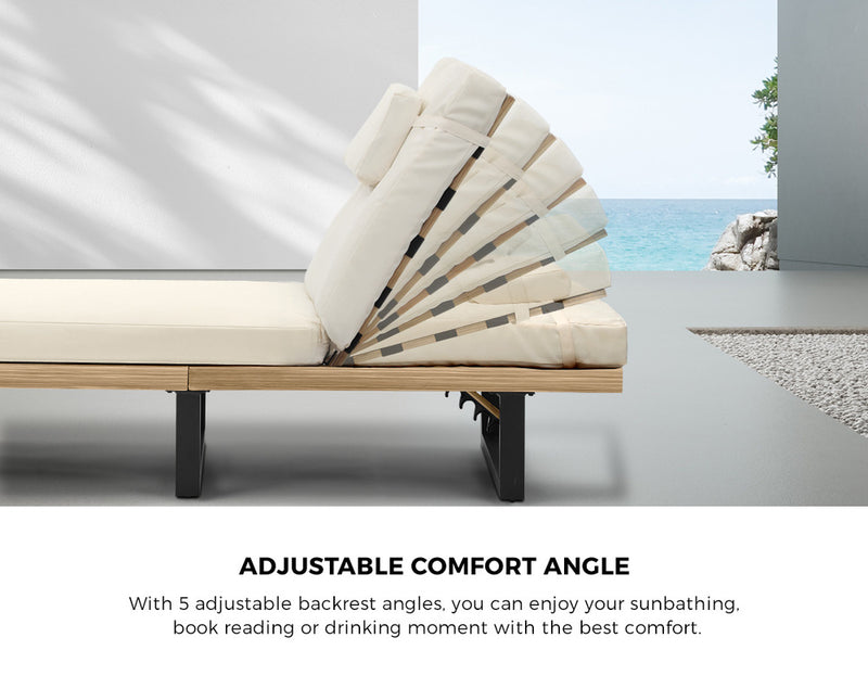Livsip 2PCS Patio Sun Lounge with Table Set Beige