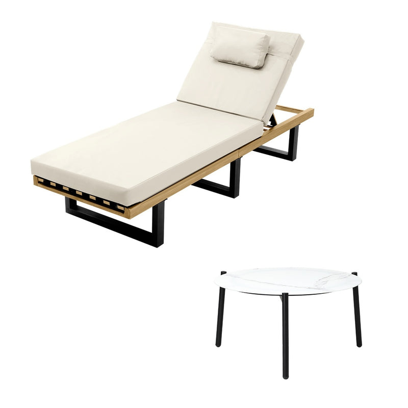 Livsip Patio Sun Lounge Set with Table Beige