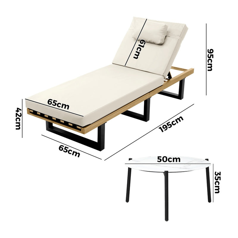 Livsip Patio Sun Lounge Set with Table Beige