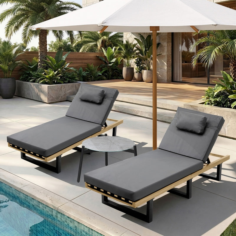 Livsip 2PCS Patio Sun Lounge with Table Set Grey