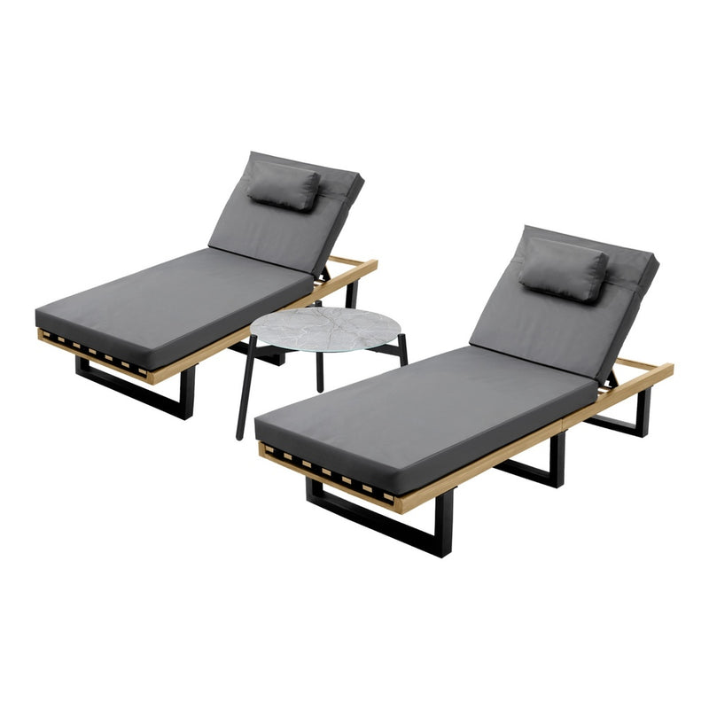 Livsip 2PCS Patio Sun Lounge with Table Set Grey
