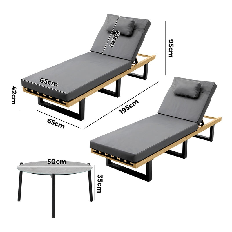 Livsip 2PCS Patio Sun Lounge with Table Set Grey