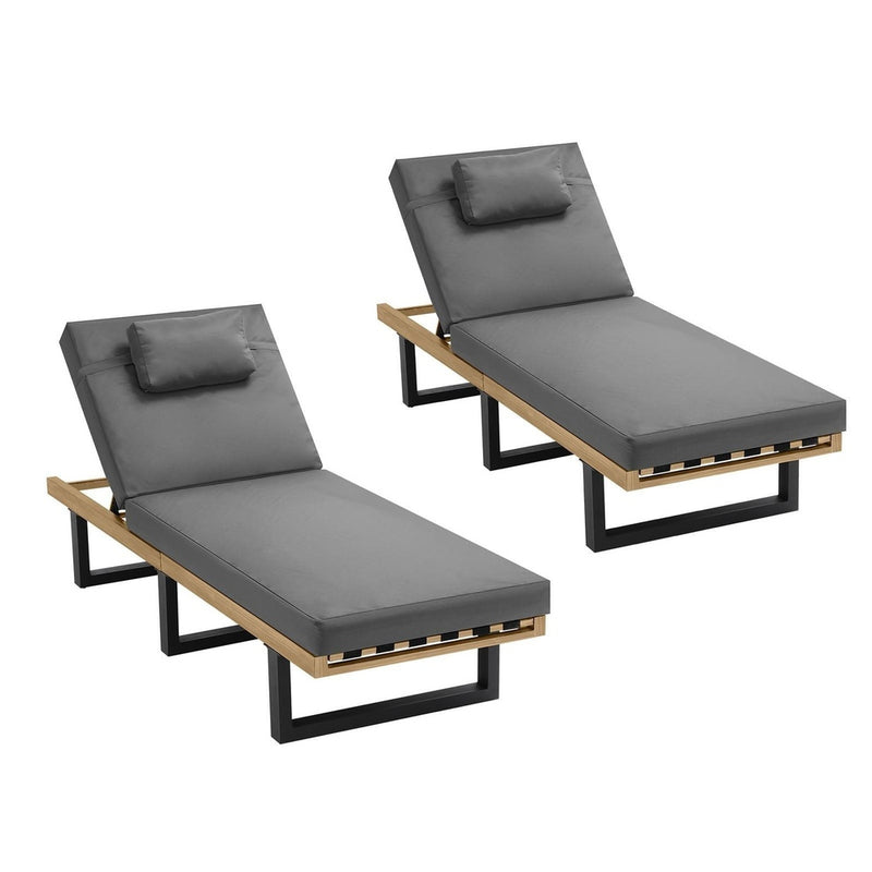 Livsip 2PCS Patio Sun Lounge with Table Set Grey