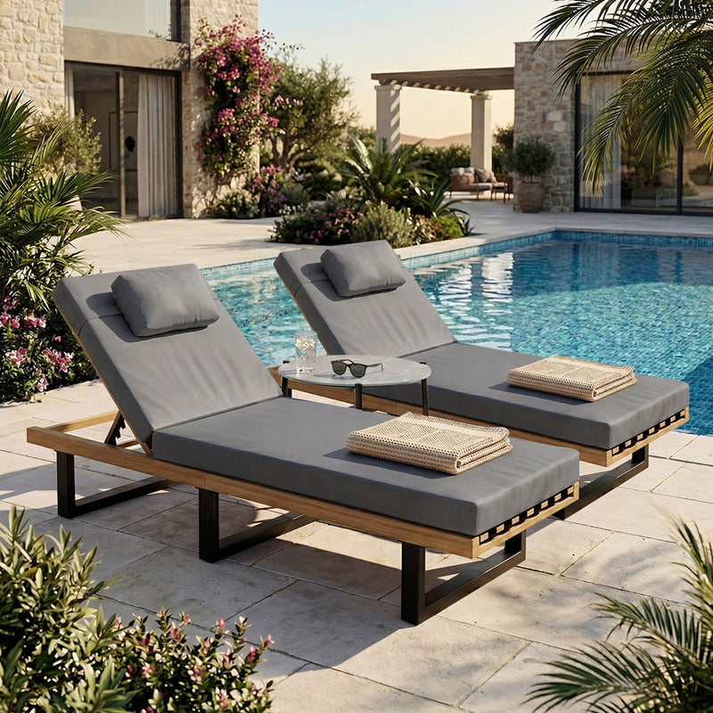 Livsip 2PCS Patio Sun Lounge with Table Set Grey
