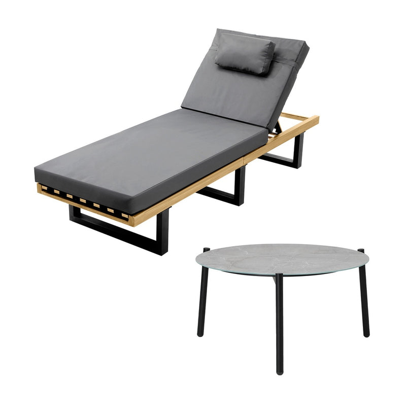 Livsip Patio Sun Lounge Set with Table Grey