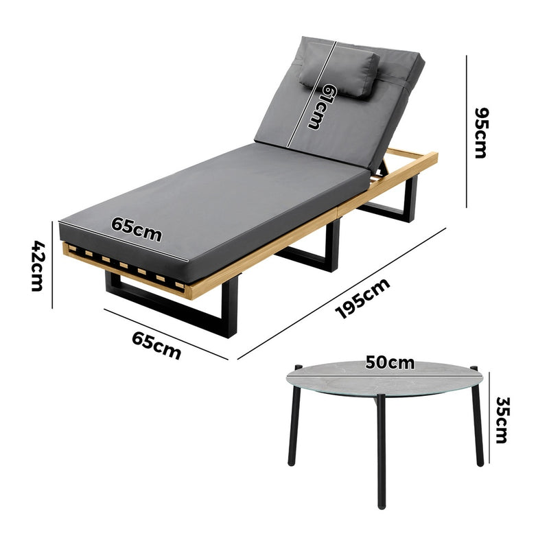 Livsip Patio Sun Lounge Set with Table Grey