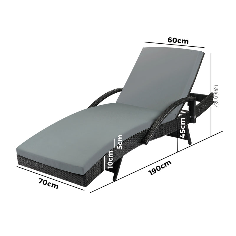Livsip Outdoor Sun Lounger Waterproof Adjustable Black X2