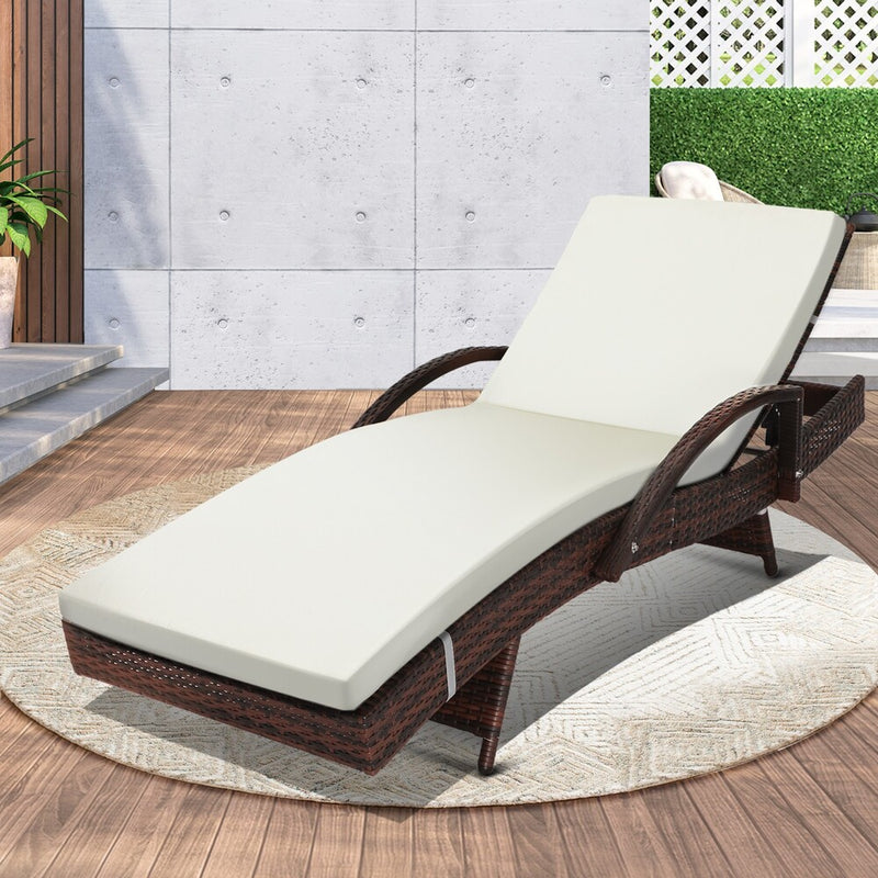 Livsip Outdoor Sun Lounger Waterproof Adjustable Beige&Brown