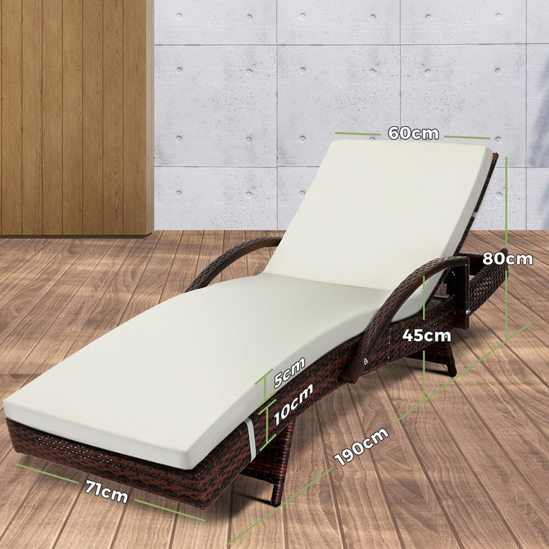 Livsip Outdoor Sun Lounger Waterproof Adjustable Beige&Brown