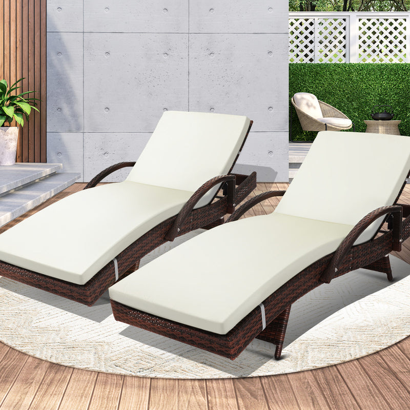 Livsip Outdoor Sun Lounger Waterproof Adjustable Beige&Brown X2