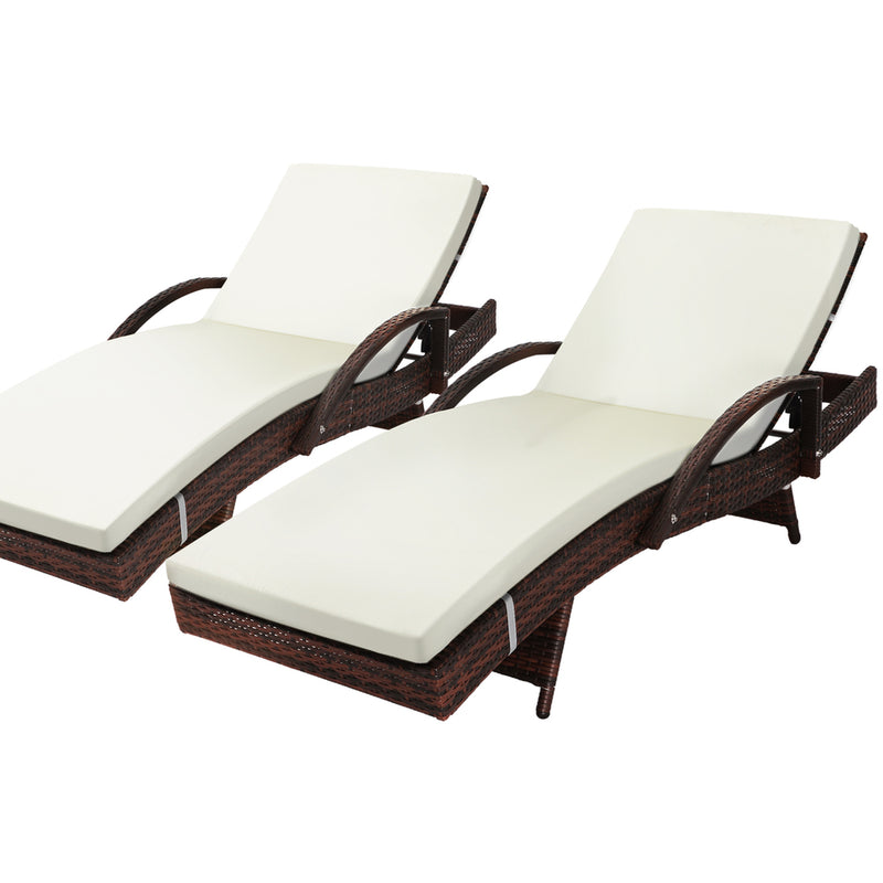 Livsip Outdoor Sun Lounger Waterproof Adjustable Beige&Brown X2