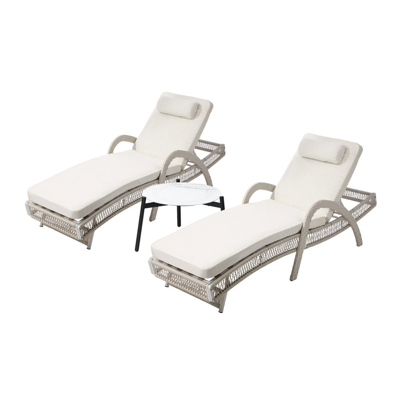Livsip 3PCS Outdoor Sun Lounger Wicker Lounge Table Chairs Grey