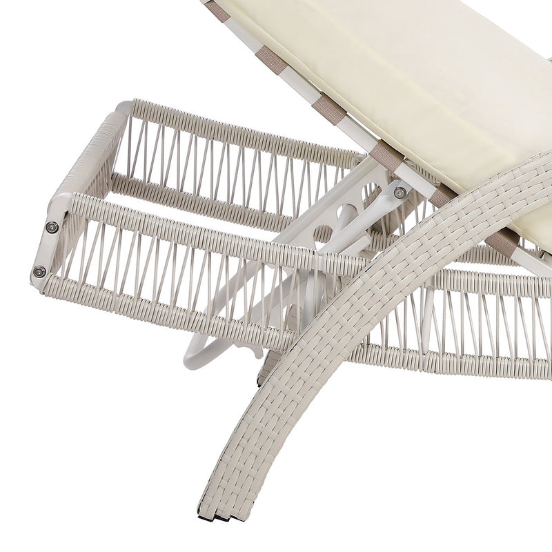 Livsip 3PCS Outdoor Sun Lounger Wicker Lounge Table Chairs Grey