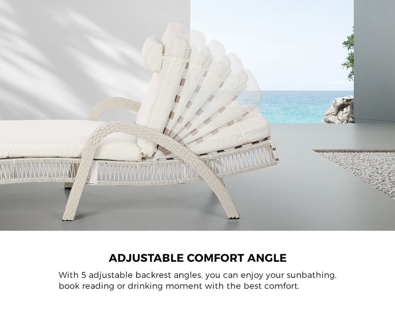 Livsip 3PCS Outdoor Sun Lounger Wicker Lounge Table Chairs Grey