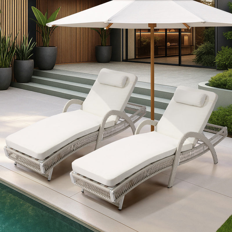 Livsip 2PCS Outdoor Sun Lounge Wicker Bed Patio Furniture Beige