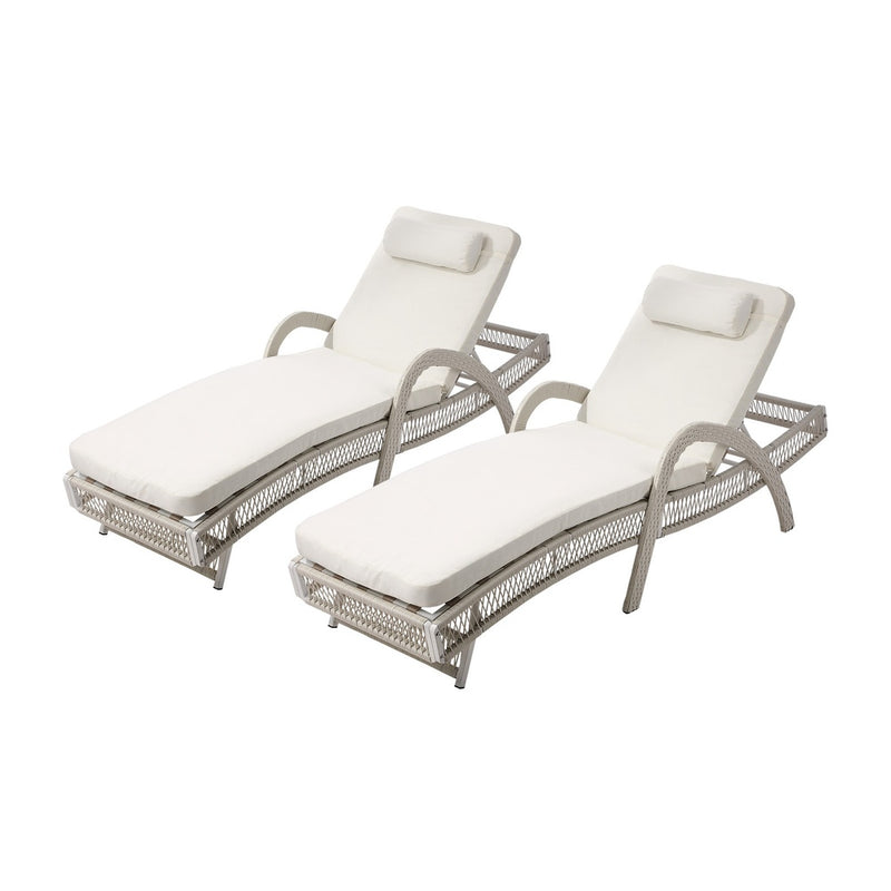 Livsip 2PCS Outdoor Sun Lounge Wicker Bed Patio Furniture Beige