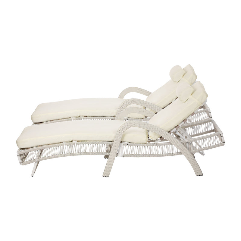 Livsip 2PCS Outdoor Sun Lounge Wicker Bed Patio Furniture Beige