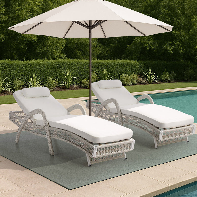 Livsip 2PCS Outdoor Sun Lounge Wicker Bed Patio Furniture Beige